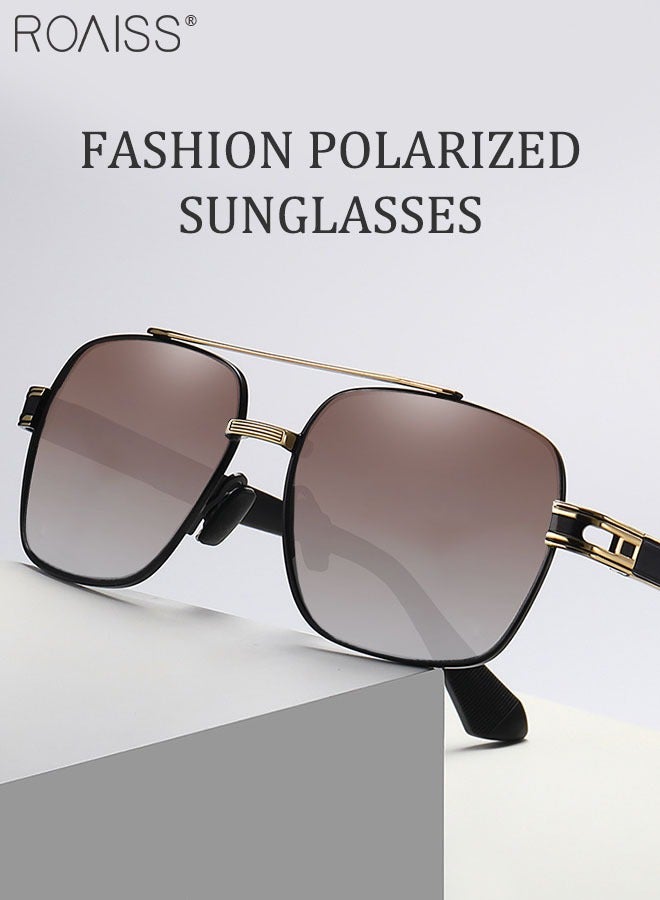 رويس نظارات شمسية مستقطبة للرجال، نظارات شمسية بحماية من الأشعة فوق البنفسجية 400 بإطار معدني، نظارات شمسية عصرية مضادة للتوهج للرجال أثناء القيادة والصيد والسفر، أسود ذهبي، 57 مم - Image 3