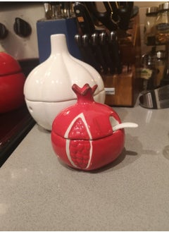 Y&D Colorful Ceramic Fruit Shaped Sugar Bowl with Lid and Spoon Salt Pepper Storage Jar Seasoning Pot Perfect for Storing Dispensing Spices Condiments Red Pomegranate  - Image 5
