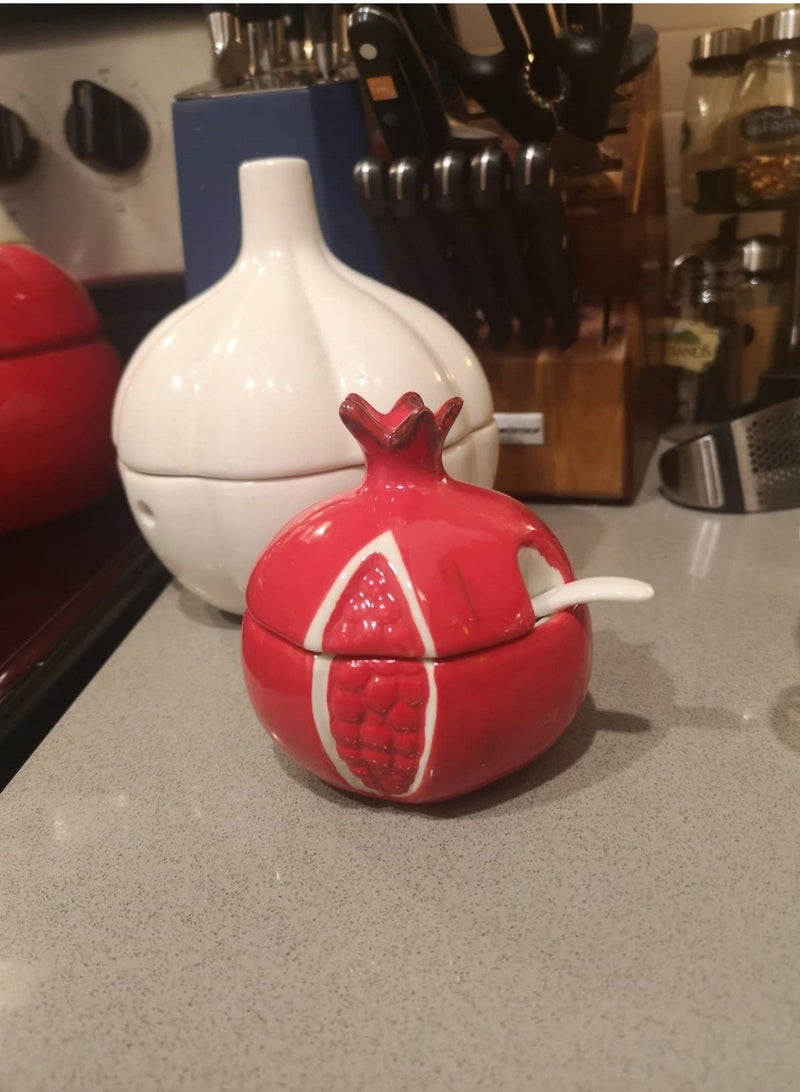Y&D Colorful Ceramic Fruit Shaped Sugar Bowl with Lid and Spoon Salt Pepper Storage Jar Seasoning Pot Perfect for Storing Dispensing Spices Condiments Red Pomegranate - Image 5