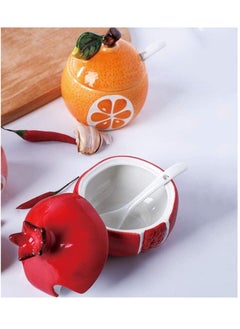 Y&D Colorful Ceramic Fruit Shaped Sugar Bowl with Lid and Spoon Salt Pepper Storage Jar Seasoning Pot Perfect for Storing Dispensing Spices Condiments Red Pomegranate  - Image 4