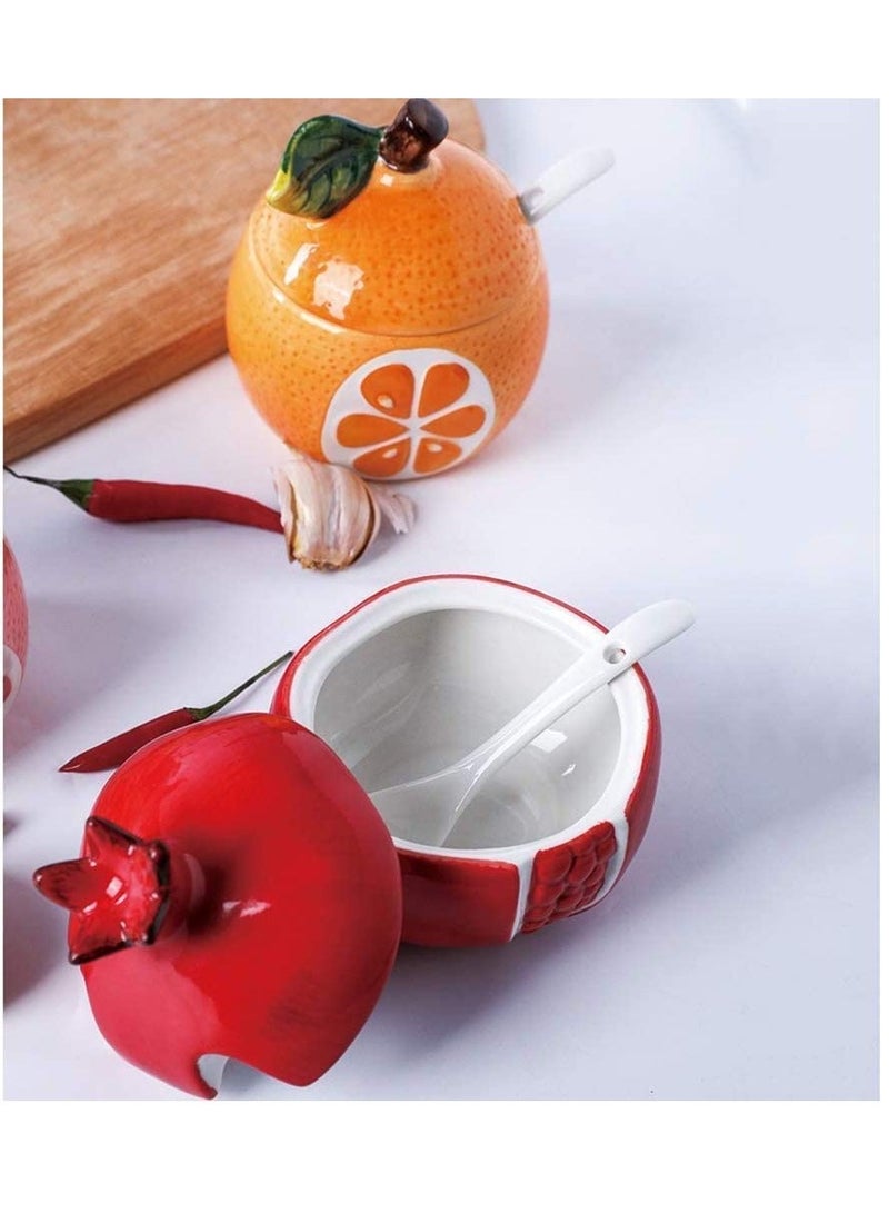 Y&D Colorful Ceramic Fruit Shaped Sugar Bowl with Lid and Spoon Salt Pepper Storage Jar Seasoning Pot Perfect for Storing Dispensing Spices Condiments Red Pomegranate - Image 4