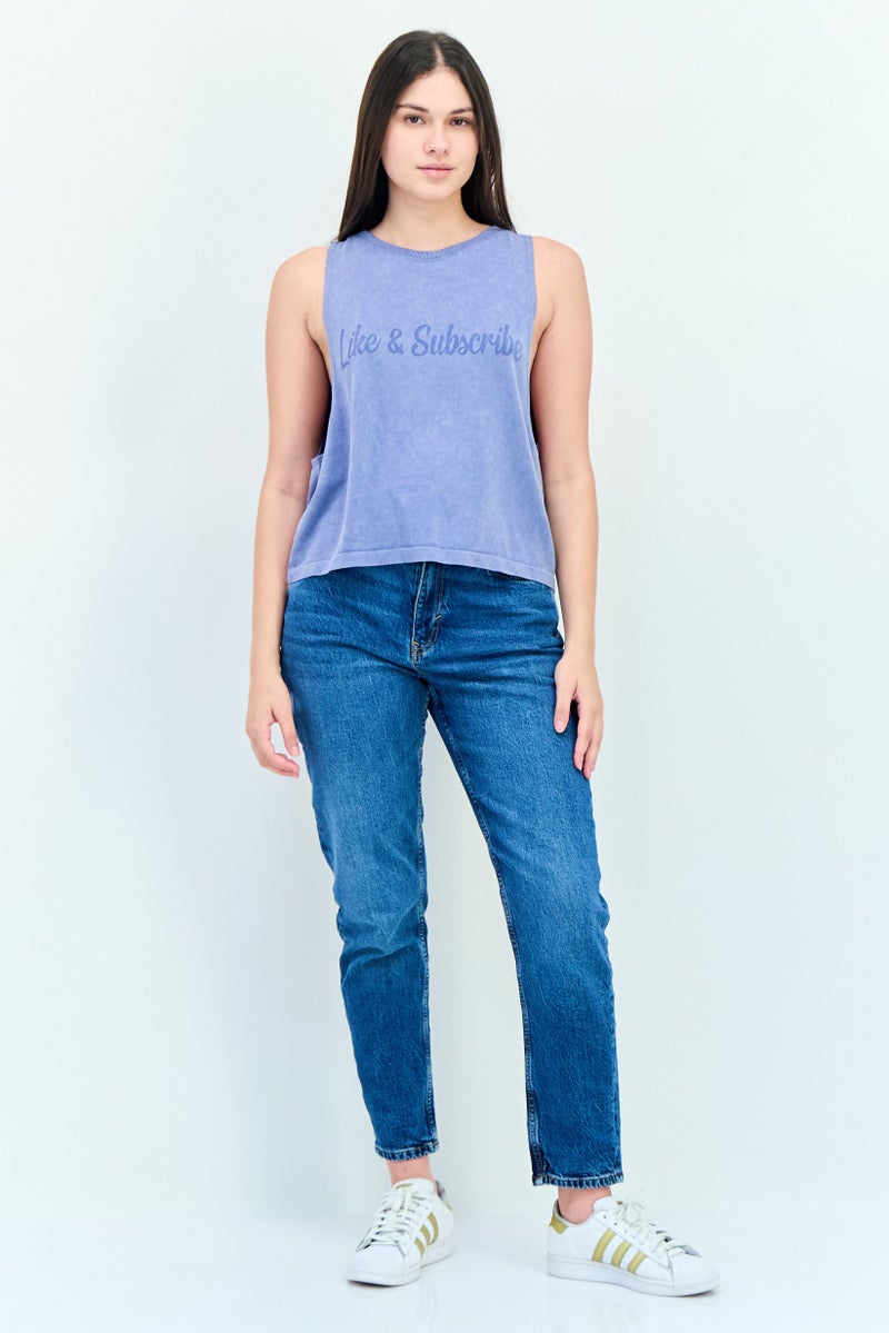 Aerie Offline X Aerie Women Round Neck Sleeveless Solid Tank Top, Slate Blue  - Image 3