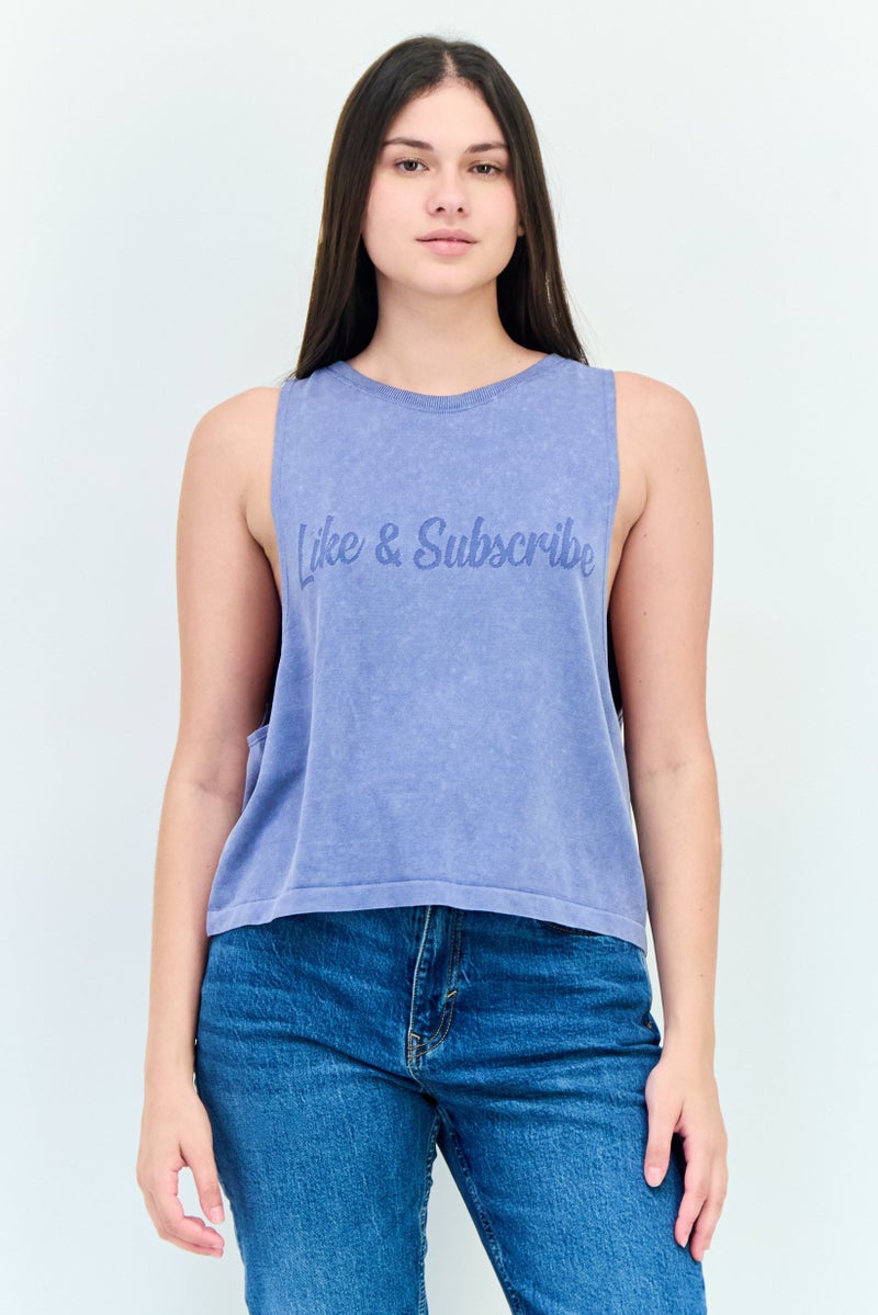 Aerie Offline X Aerie Women Round Neck Sleeveless Solid Tank Top, Slate Blue  - Image 1