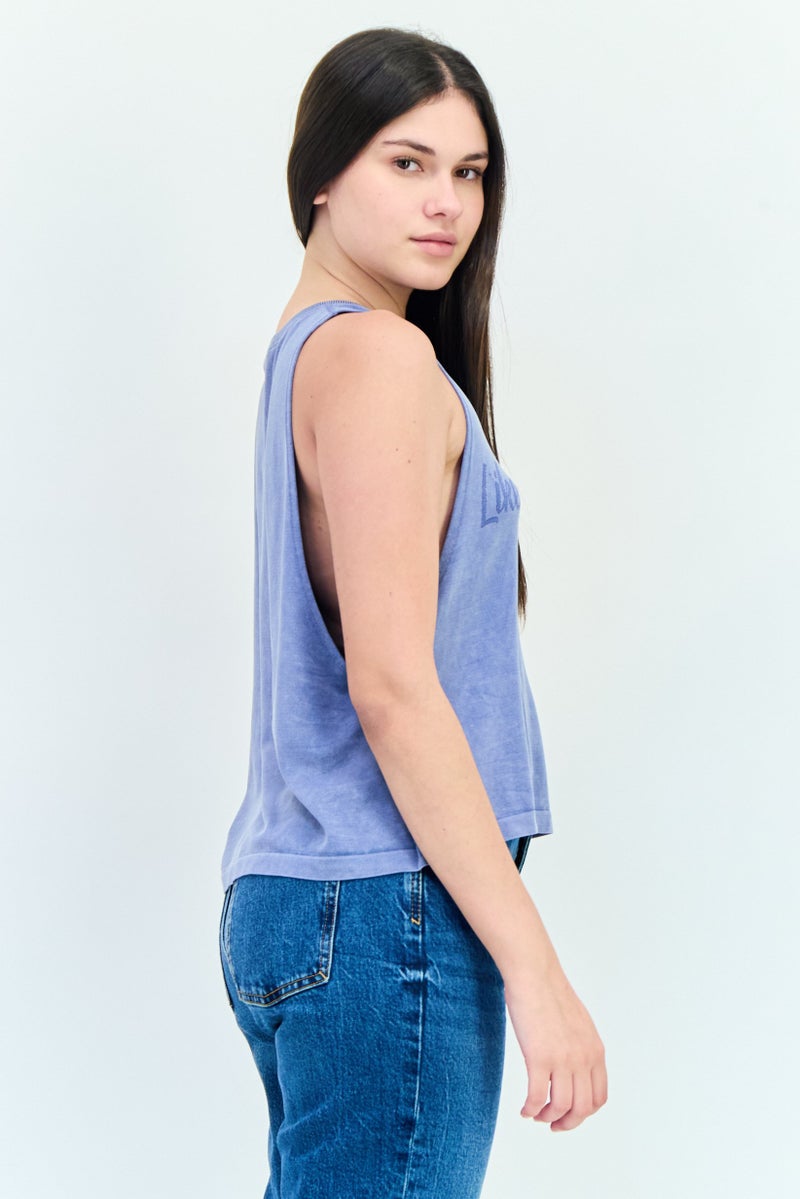 Aerie Offline X Aerie Women Round Neck Sleeveless Solid Tank Top, Slate Blue  - Image 2