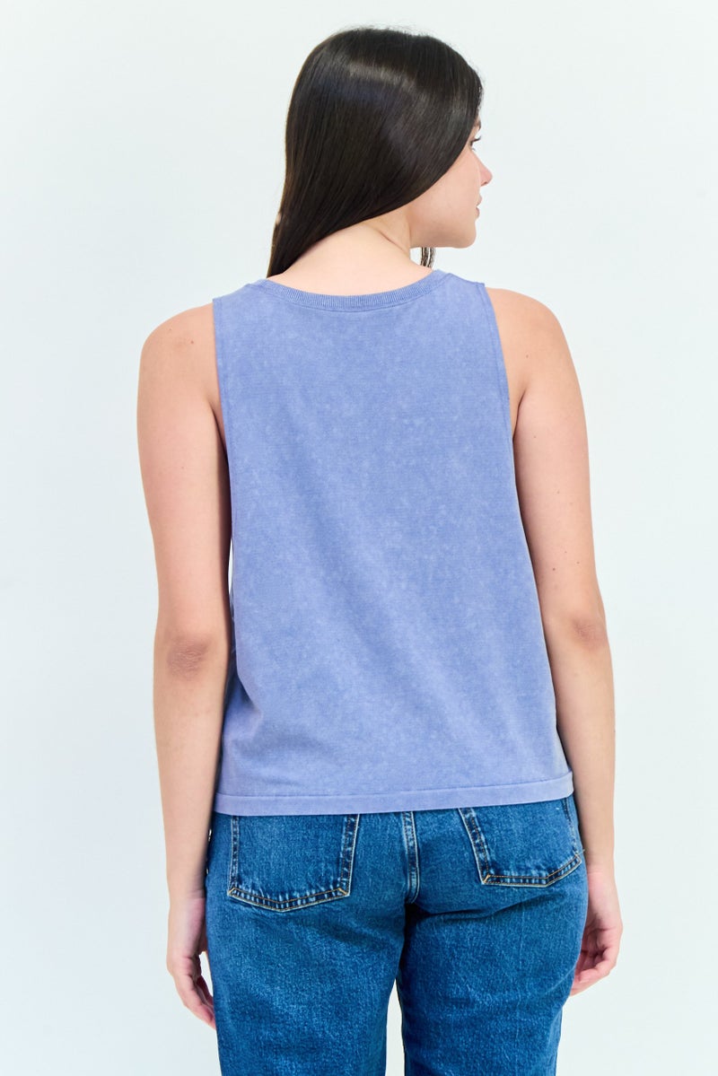Aerie Offline X Aerie Women Round Neck Sleeveless Solid Tank Top, Slate Blue  - Image 4