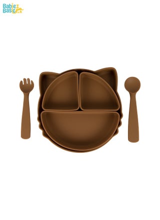 Feeding Set With Removable Sections , 3 Piece, Silicone Set For Self Feeding, Learning & Fine Motor Skills Soft, Easy To Grip,Silicone Suction Plate With Silicone Spoon And Fork- Brown - pzsku/Z9D2D0075972BE4422D41Z/45/_/1698518610/33043dda-45d3-48d6-b176-48826e15e698