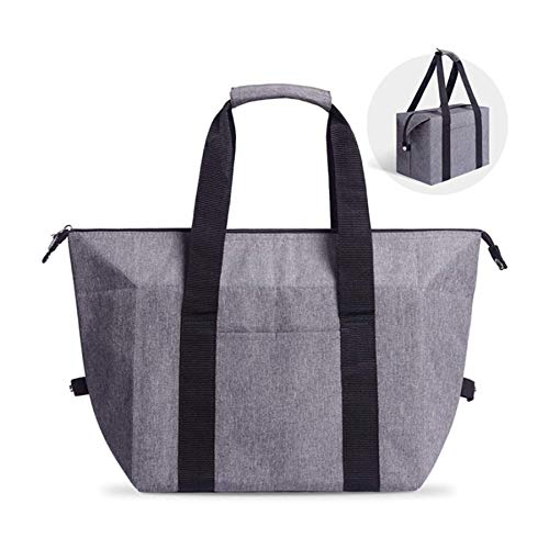 DoroSun Reusable Insulated Shopping Cooler Bag with Zipper Top for Grocery, Thick Alumimum Foam Tote Thermal Bag for Frozen Cold Hot Foods Transport, Grey - Image 1