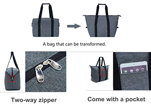 DoroSun Reusable Insulated Shopping Cooler Bag with Zipper Top for Grocery, Thick Alumimum Foam Tote Thermal Bag for Frozen Cold Hot Foods Transport, Grey - Image 5