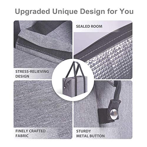 DoroSun Reusable Insulated Shopping Cooler Bag with Zipper Top for Grocery, Thick Alumimum Foam Tote Thermal Bag for Frozen Cold Hot Foods Transport, Grey - Image 3