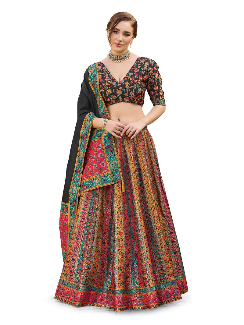 PURVAJA Women's Jacquard Semi-Stitched Lehenga choli (Hira-Black_Free Size) - Image 1