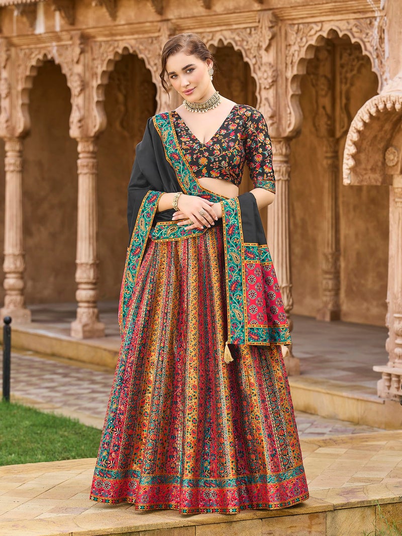 PURVAJA Women's Jacquard Semi-Stitched Lehenga choli (Hira-Black_Free Size) - Image 2