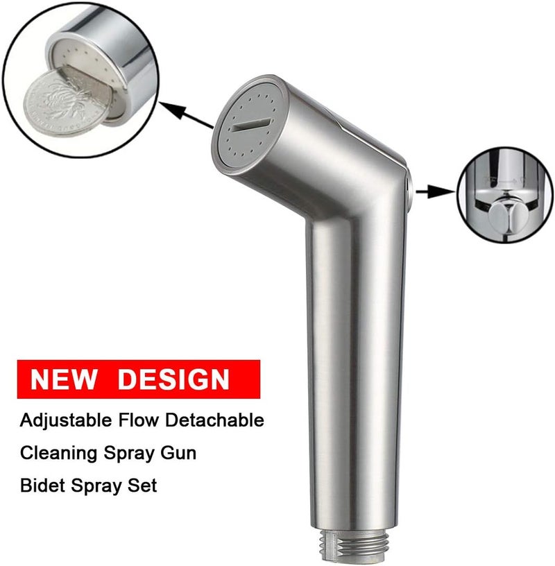 sumerain Bidet Sprayer for Toilet,Pressure Adjust Bidet Wand, Double Shut-Off Brass Valve Brushed Nickel - Image 3