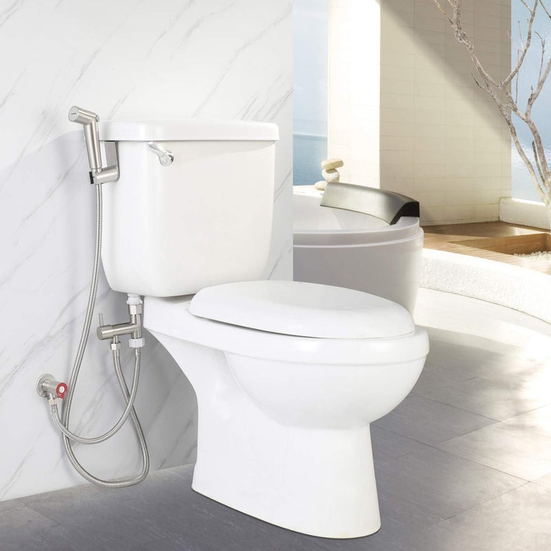 sumerain Bidet Sprayer for Toilet,Pressure Adjust Bidet Wand, Double Shut-Off Brass Valve Brushed Nickel - Image 2