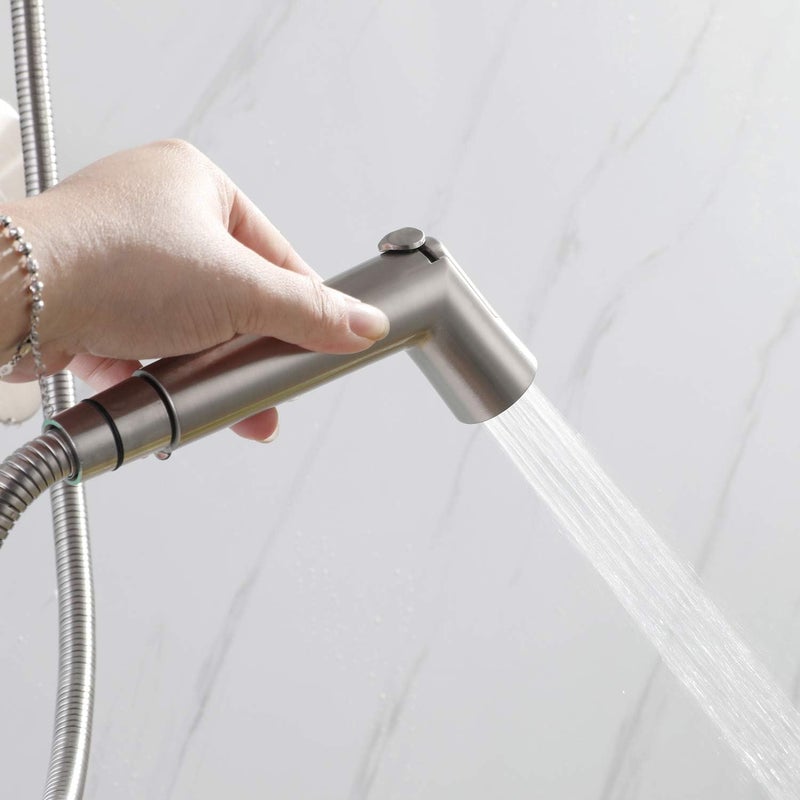 sumerain Bidet Sprayer for Toilet,Pressure Adjust Bidet Wand, Double Shut-Off Brass Valve Brushed Nickel - Image 4