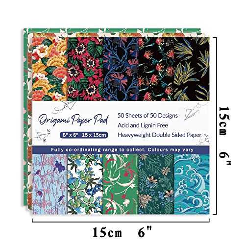Qianshan Origami Paper Kit 50 Sheets 6 Inch Square Double Sided Color 50 Vivid Japanese Washi Chiyo Colors for Hand Crafts Origami Paper Arts Creativity Flowers - Image 2