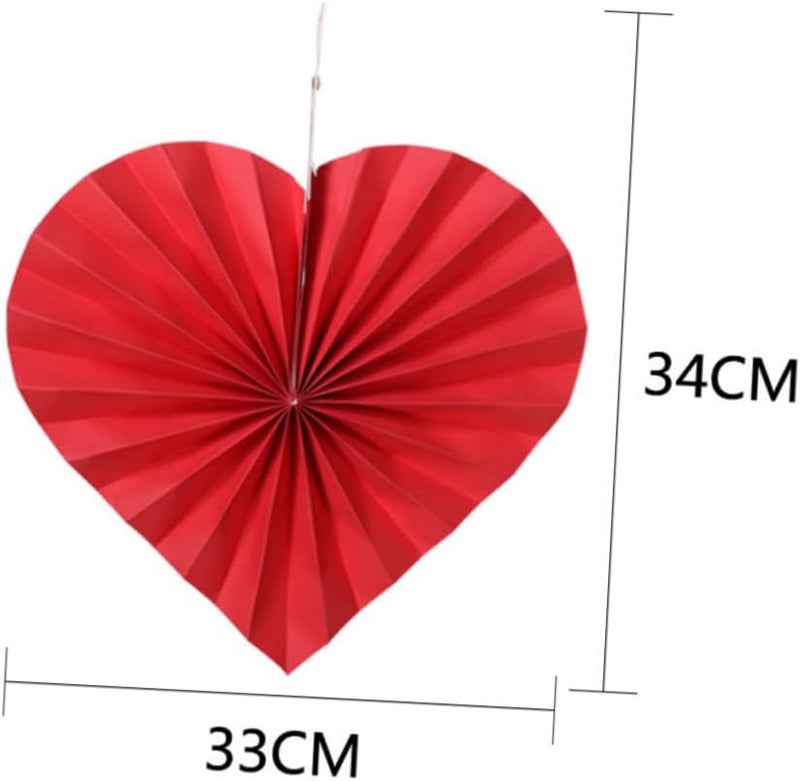 VALICLUD 6 Pcs Red Heart Shaped Paper Fan Flowers Wedding Party Decor Wall Hanging - Image 3