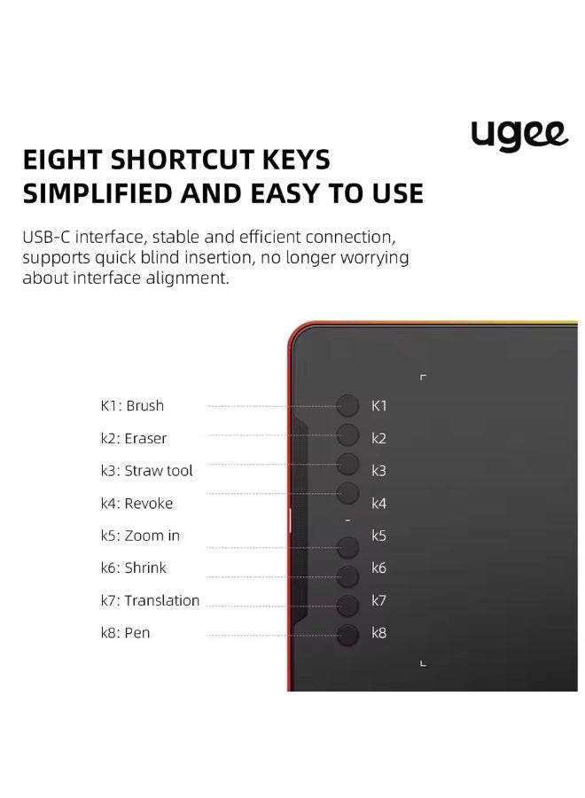Ugee Drawing Tablet UGEE EX08 Graphic Drawing Tablet with 8192 Levels Pressure Battery free Stylus Tablet for Windows Mac - Image 2