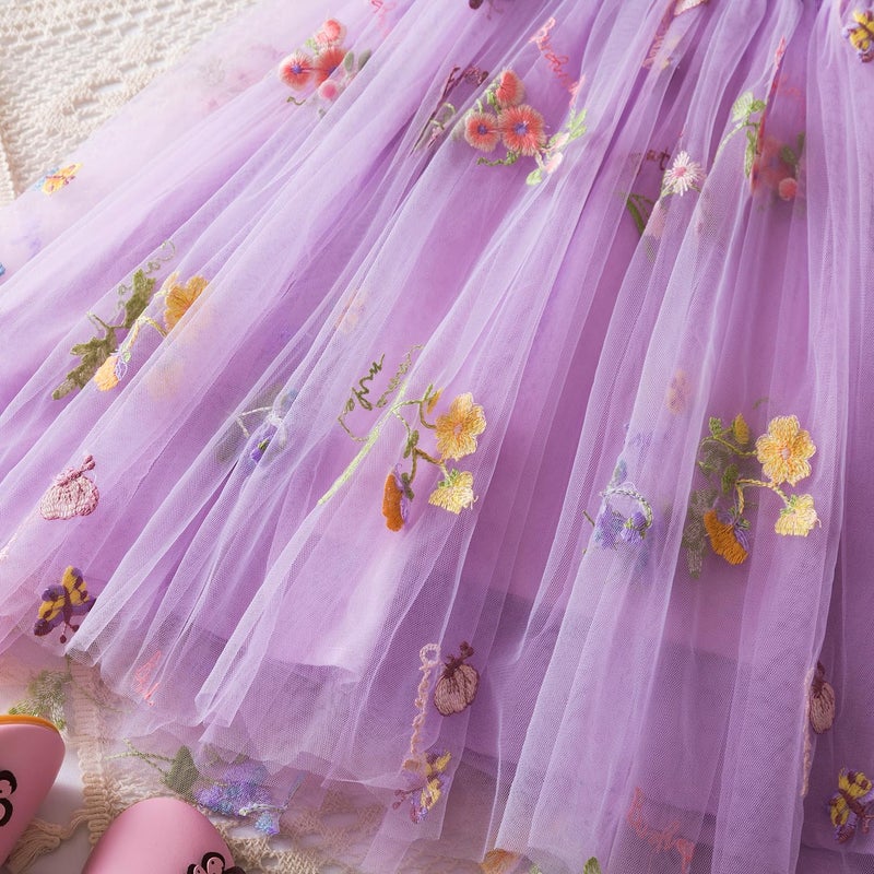 NNJXD Baby Girl Flower Embroidery Tulle Dress Butterfly Toddler Birthday Party Dresses 2109 Purple Size(80) 6-12 Months - Image 5