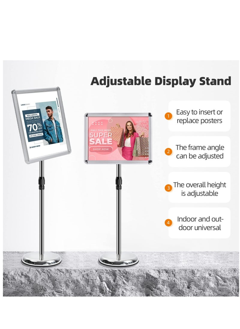 Arabest - A3 Sign Stand Adjustable Poster Stand Aluminum Snap Frame Menu Stand Replaceable Advertising Rack Floor Display Stands with Safety Corner and Stable Round Base (Silver, A3) - Image 1