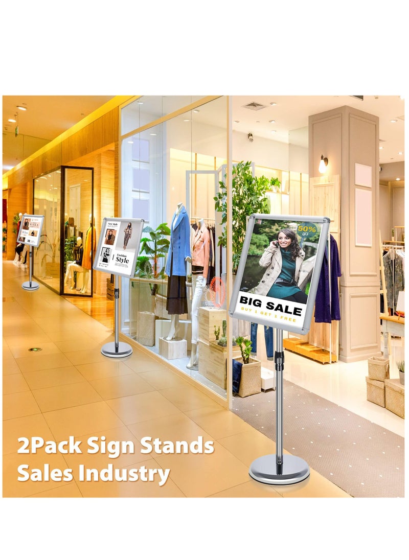 Arabest - A3 Sign Stand Adjustable Poster Stand Aluminum Snap Frame Menu Stand Replaceable Advertising Rack Floor Display Stands with Safety Corner and Stable Round Base (Silver, A3) - Image 1