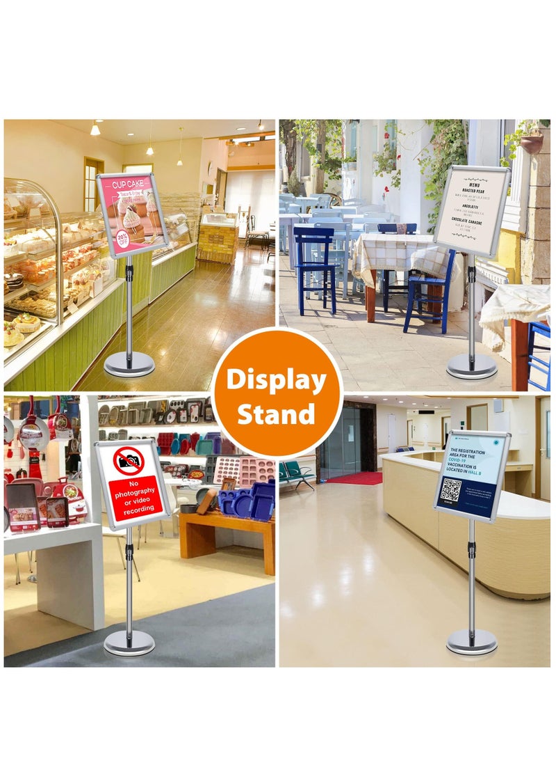 Arabest - A3 Sign Stand Adjustable Poster Stand Aluminum Snap Frame Menu Stand Replaceable Advertising Rack Floor Display Stands with Safety Corner and Stable Round Base (Silver, A3) - Image 1
