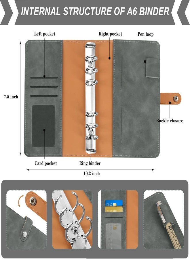 SUPUNYA Pockets with PU Leather Notebook Binder Cover Refillable 6 Round Ring Binder Set - Image 4