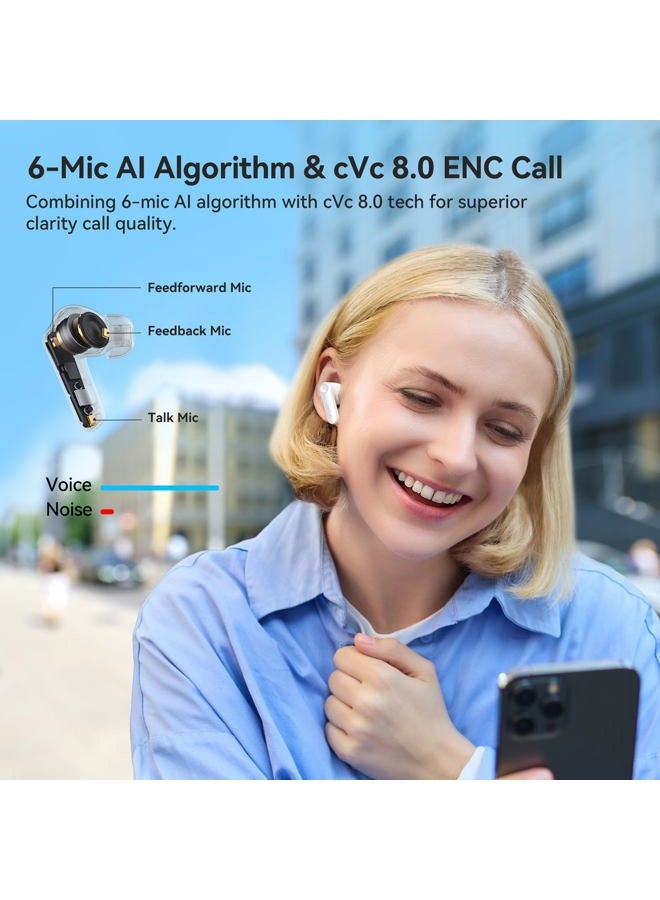 EarFun Air Pro 4 Hybrid Adaptive Noise Canceling Wireless Earbuds Bluetooth, 2024 VGP Goal Award, Qualcomm Snapdragon Sound, aptX™ Lossless, 6 Mics AI CVC Call, LDAC Hi-Res Audio, 52H,Glossy White - Image 5
