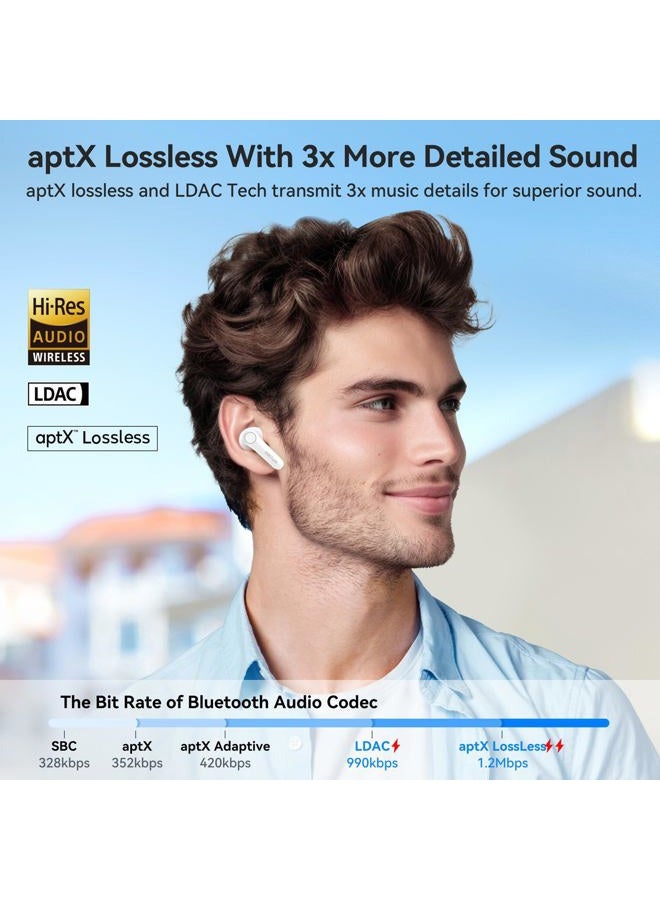 EarFun Air Pro 4 Hybrid Adaptive Noise Canceling Wireless Earbuds Bluetooth, 2024 VGP Goal Award, Qualcomm Snapdragon Sound, aptX™ Lossless, 6 Mics AI CVC Call, LDAC Hi-Res Audio, 52H,Glossy White - Image 4