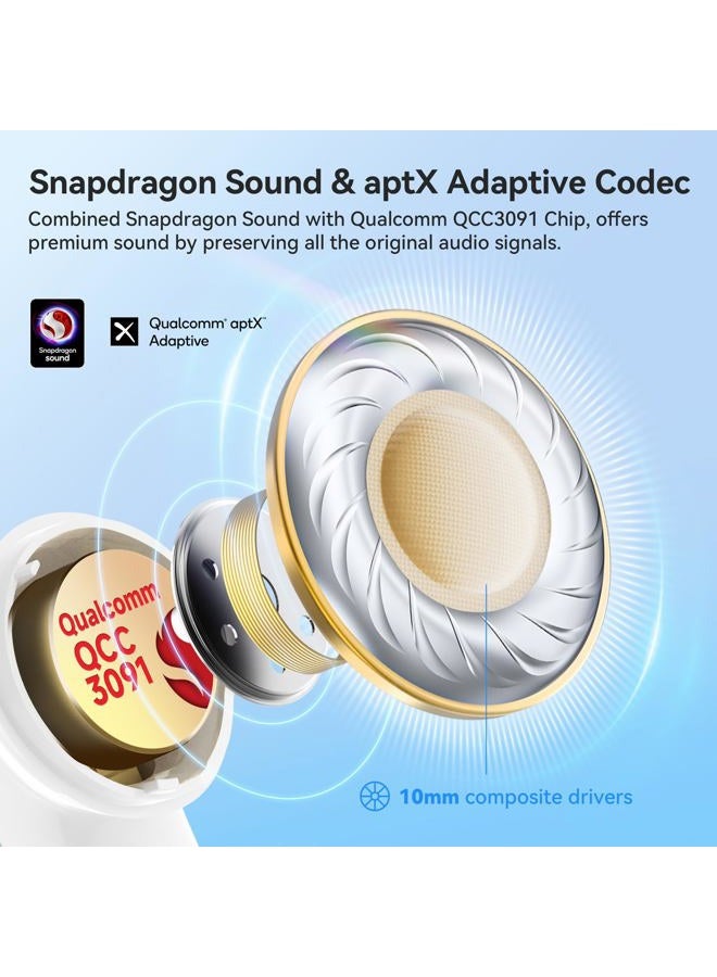 EarFun Air Pro 4 Hybrid Adaptive Noise Canceling Wireless Earbuds Bluetooth, 2024 VGP Goal Award, Qualcomm Snapdragon Sound, aptX™ Lossless, 6 Mics AI CVC Call, LDAC Hi-Res Audio, 52H,Glossy White - Image 3