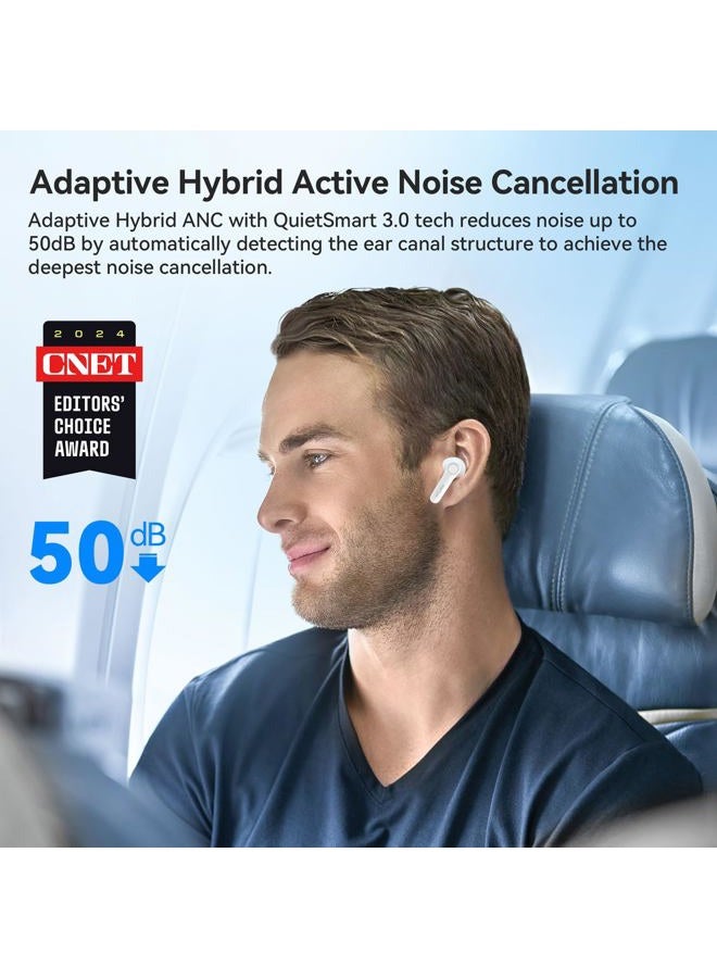EarFun Air Pro 4 Hybrid Adaptive Noise Canceling Wireless Earbuds Bluetooth, 2024 VGP Goal Award, Qualcomm Snapdragon Sound, aptX™ Lossless, 6 Mics AI CVC Call, LDAC Hi-Res Audio, 52H,Glossy White - Image 2