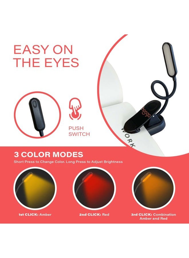 Hooga Amber Book Light, Blue Light Blocking Rechargeable Dual Mode Night Reading 1600K Amber and Red 625nm for Reading in Bed Gift for Students, Kids - Image 3