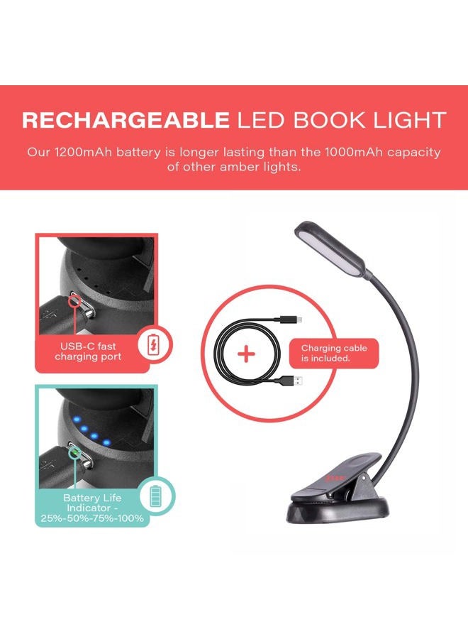Hooga Amber Book Light, Blue Light Blocking Rechargeable Dual Mode Night Reading 1600K Amber and Red 625nm for Reading in Bed Gift for Students, Kids - Image 4