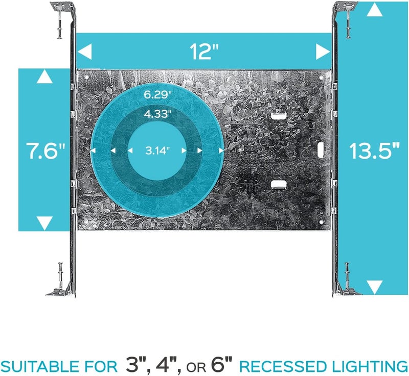 LUXRITE New Construction Mounting Plate, 3-4-6 Inch LED Recessed Lighting Kits, Extendable Hanger Bars, ETL Listed - Shallow Recessed Light Housing (4 Pack) - Image 3