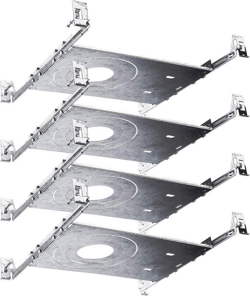 LUXRITE New Construction Mounting Plate, 3-4-6 Inch LED Recessed Lighting Kits, Extendable Hanger Bars, ETL Listed - Shallow Recessed Light Housing (4 Pack) - Image 1