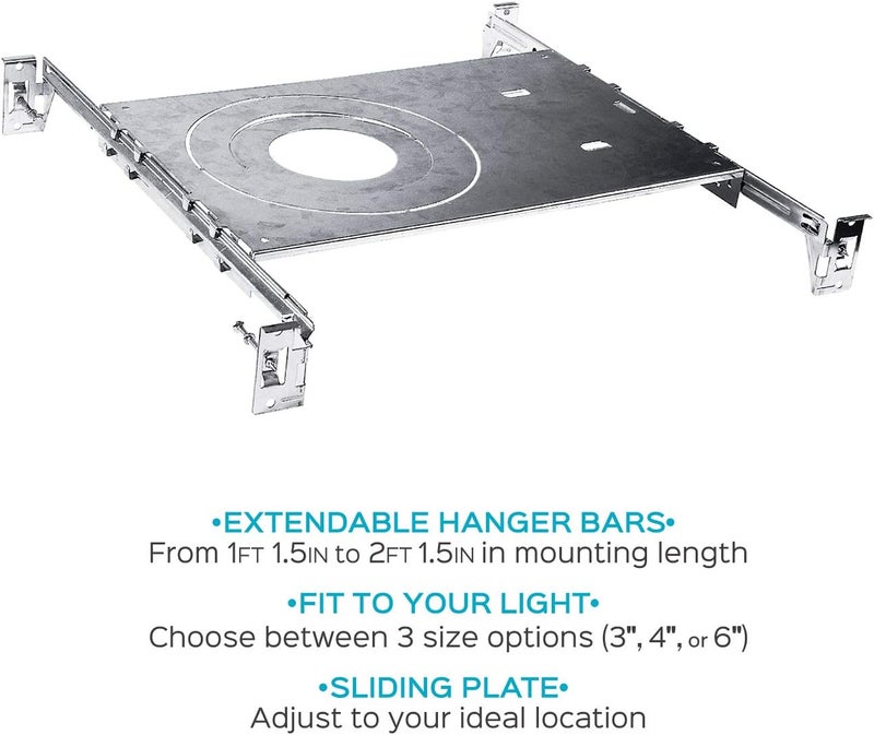 LUXRITE New Construction Mounting Plate, 3-4-6 Inch LED Recessed Lighting Kits, Extendable Hanger Bars, ETL Listed - Shallow Recessed Light Housing (4 Pack) - Image 2