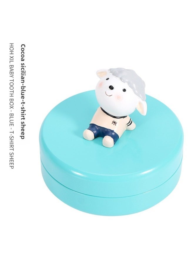 Baby Tooth Memorial Box Girl Boy Tooth Storage Wooden Children Tooth Change Collection Commemorative Fetal Hair Storage Box Diy-Color:Blue Tooth Box-T-shirt Sheep - Image 1