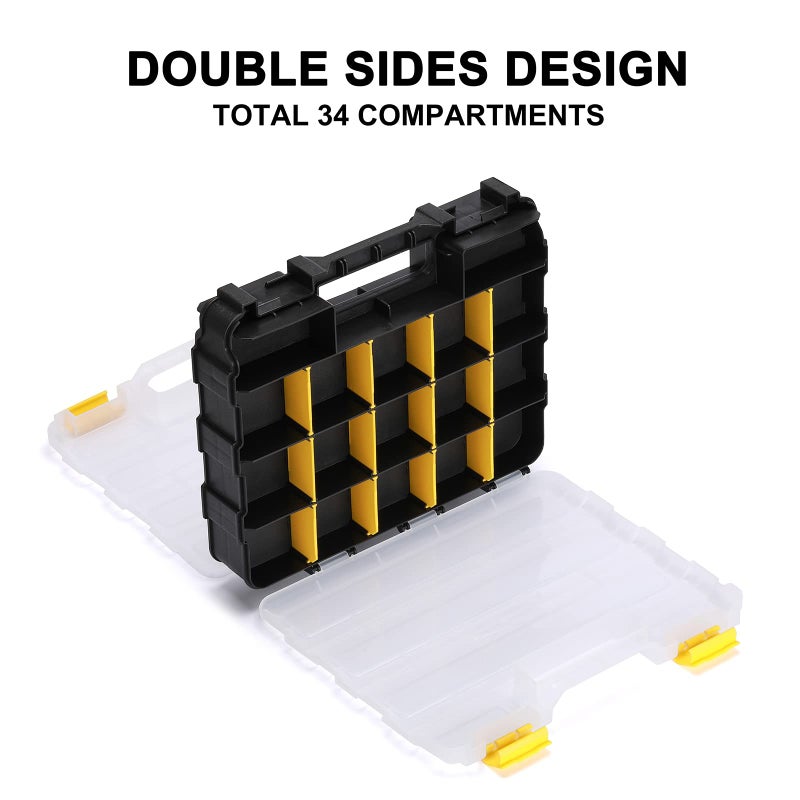 Mayouko Double Side Tools Organizer, Customizable Removable Plastic Dividers, Hardware Box Storage, Small Parts Organizer, 34-Compartment, Black/Yellow - Image 3