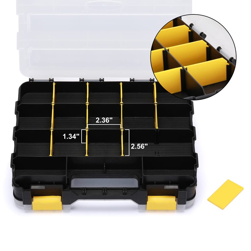 Mayouko Double Side Tools Organizer, Customizable Removable Plastic Dividers, Hardware Box Storage, Small Parts Organizer, 34-Compartment, Black/Yellow - Image 5