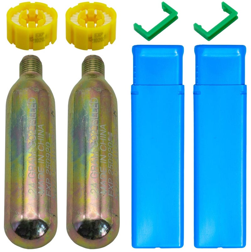 HAINEAO 2 Pack PFD 24/33 Grams CO2 Cartridge Cylinder 1/2-inch Thread for Inflatable Life Jacket Life Vest Lifesaving Belt for Water Sports Fishing, Surfing, Sea Activities (2, 24grams) - Image 1