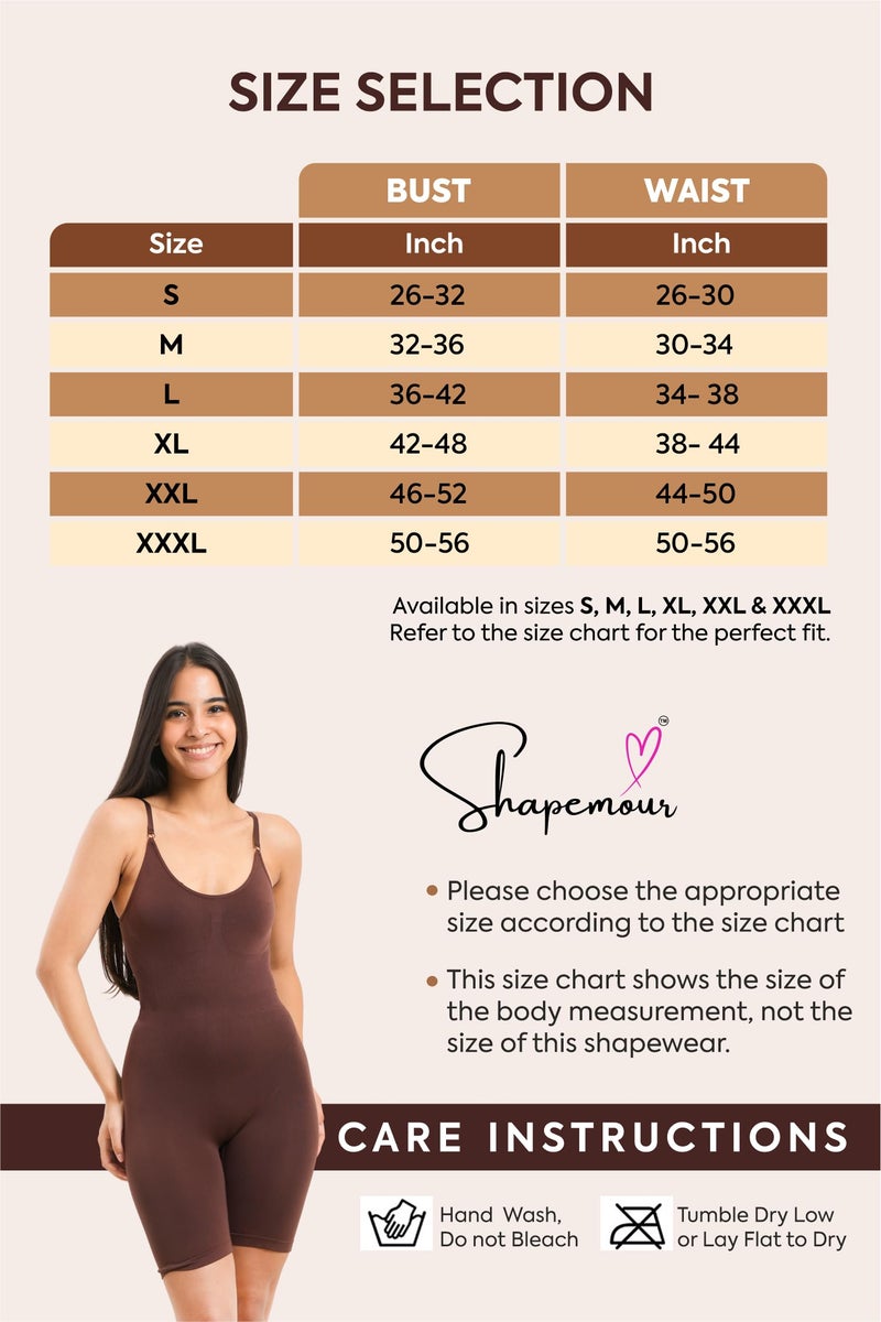 SHAPEMOUR Mid Thigh Bodysuit Bodyshaper, Sculpting Design Shapewear for Women, Body Shaper with Silicone Grip, No Steel Bones for All Day Comfort, Smooth and Seamless Fit (Brown, M) - Image 3