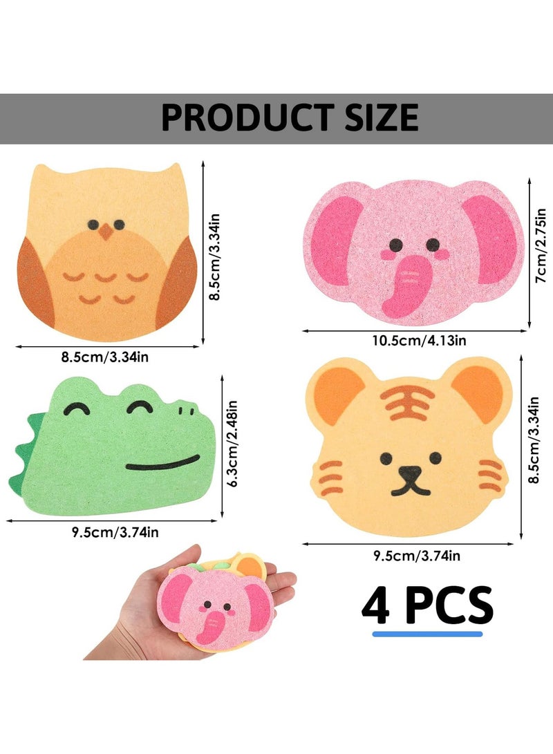 CMGTYYD. ٤ قطع من إسفنجات استحمام الأطفال، بأشكال حيوانات مرحة، إسفنجات ناعمة للاستحمام، آمنة ولطيفة على الرضع والأطفال الصغار، مصنوعة من ألياف لب الخشب الطبيعي المتينة، مثالية لحديثي الولادة والأطفال والعائلات. - Image 2