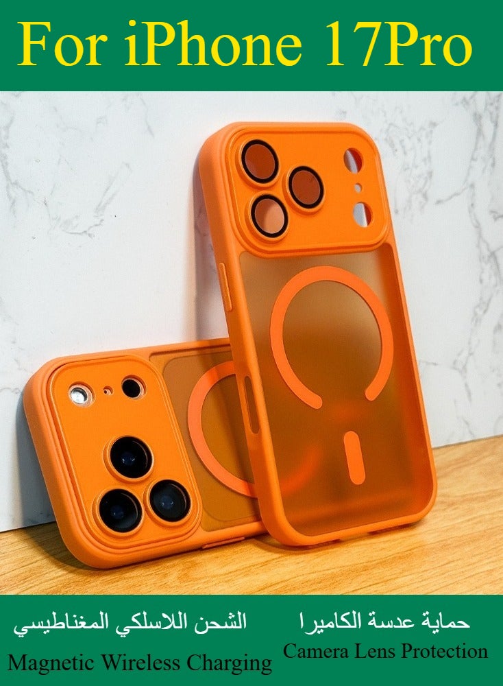 Dili Apple Orange Case iPhone17 Pro Magnetic Wireless Charging Phone Case Matte Translucent Hard Acrylic Back Shockproof Armor Camera Lens Protection Cover - Image 2