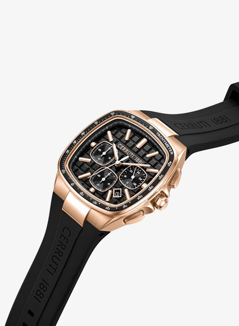 شيروتي 1881 Casale Black Dial Silicone Strap Chronograph Watch for Men, 42mm