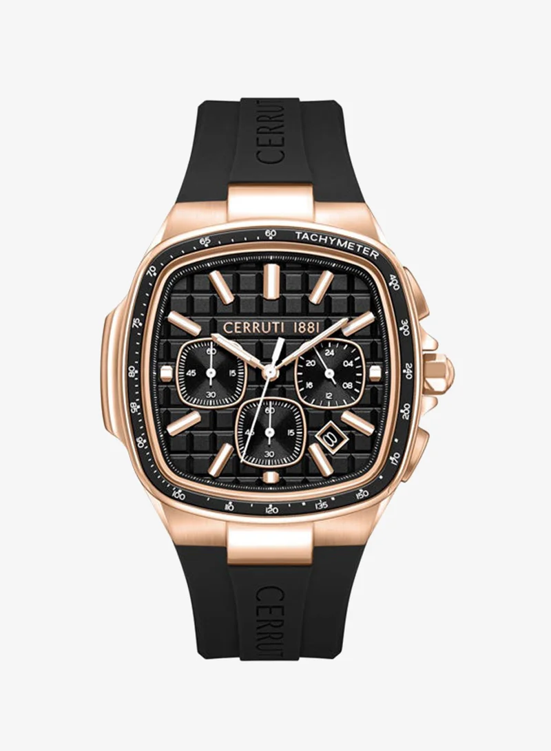 شيروتي 1881 Casale Black Dial Silicone Strap Chronograph Watch for Men, 42mm