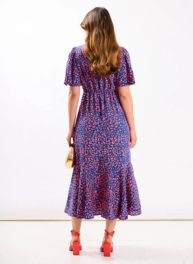 Needs No Label  Pink Animal Wrap Midi Dress for Women | Best Price UAE