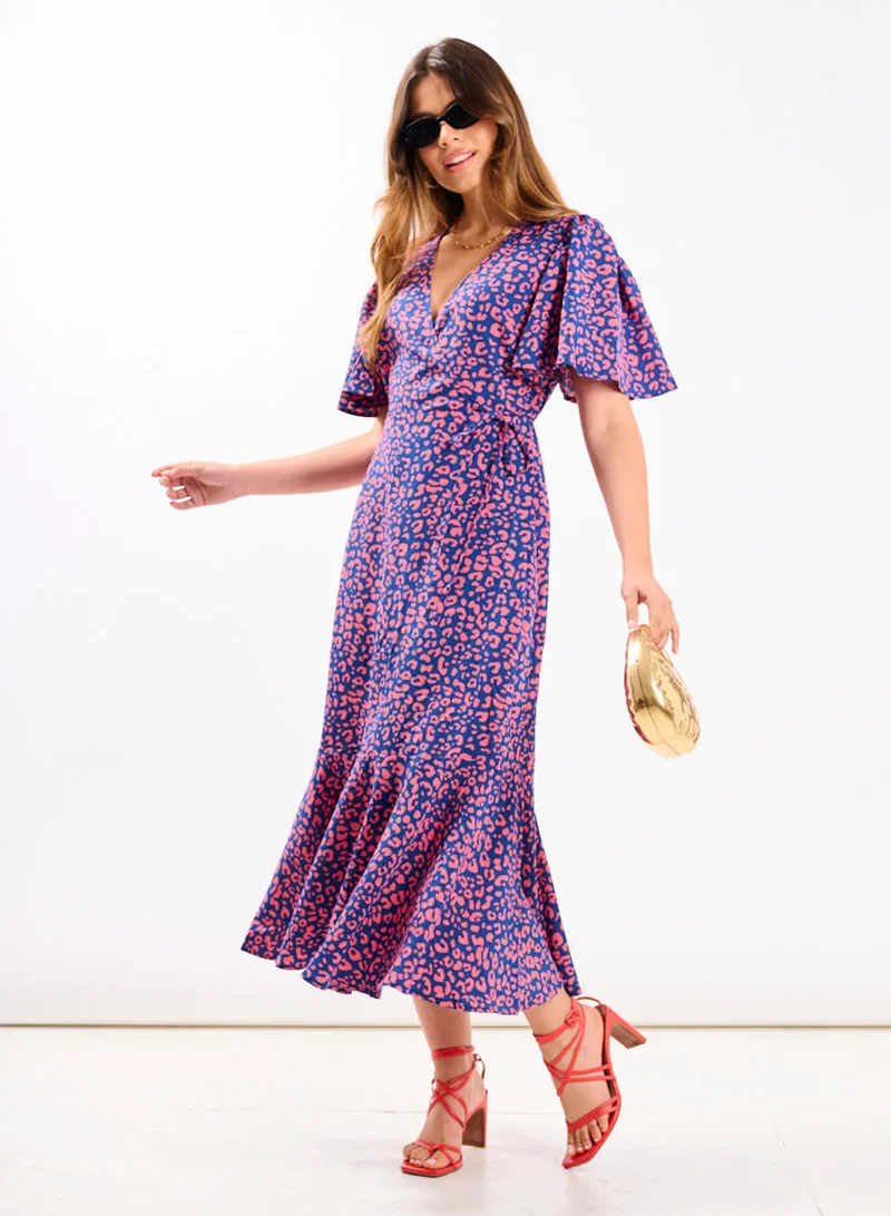 Needs No Label  Pink Animal Wrap Midi Dress for Women | Best Price UAE