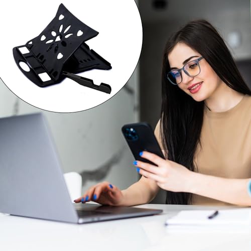 Radiant Adjustable Laptop Tabletop Stand Patented Riser Ventilated Portable Foldable Compatible with MacBook Notebook Tablet Tray Desk Table Book with Free Phone Stand (Black) - Image 3