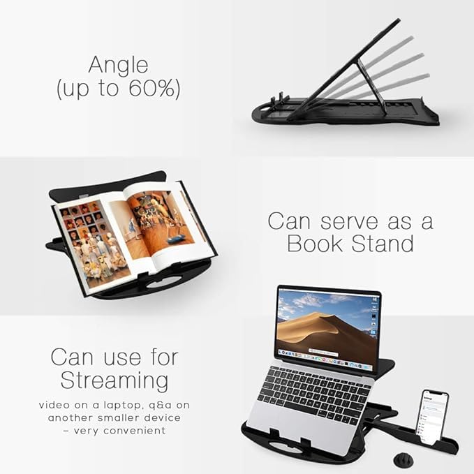 Radiant Adjustable Laptop Tabletop Stand Patented Riser Ventilated Portable Foldable Compatible with MacBook Notebook Tablet Tray Desk Table Book with Free Phone Stand (Black) - Image 2