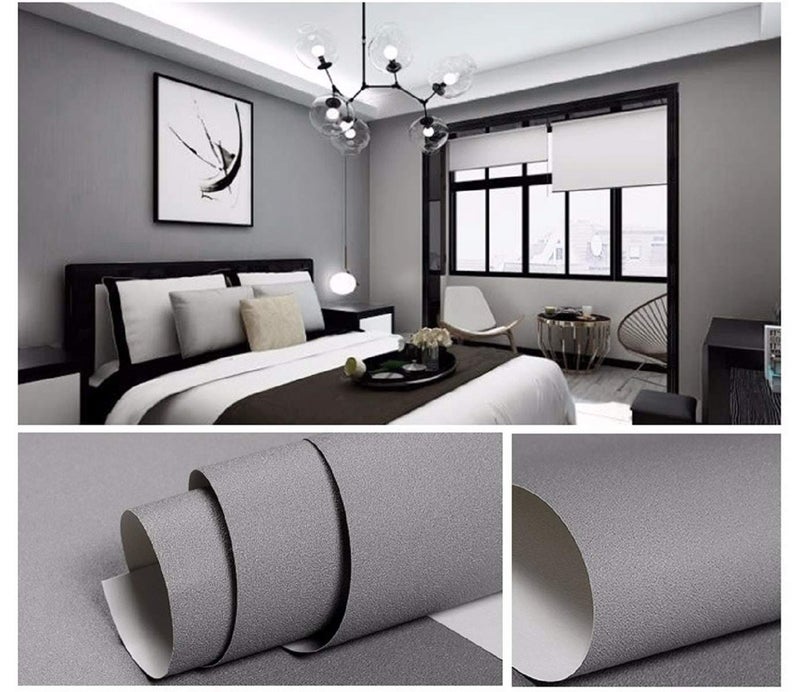 Practicalws Gray Self-Adhesive Wallpaper Selfa-Dhesive Film Stick Paper Easy To Apply Peel And Stick Wallpaper Shelf Liner Table And Door Reform Wall Paper 15.7 Inch X 236.2Inch - Image 2
