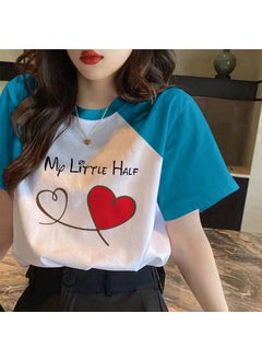 Plus Size Cotton Tee Summer Korean Oversized Blue sleeve love connection